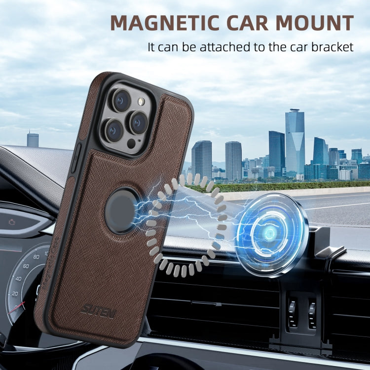 For iPhone 16 Pro Suteni G1 Cross Texture MagSafe Phone Case(Brown) - free shipping - PMC Jewellery - Order now!