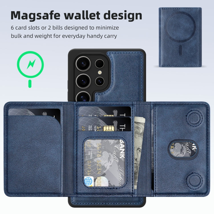 For Samsung Galaxy S25+ 5G Shield Multi-functional MagSafe Card Bag Phone Case(Blue) - Galaxy S25+ 5G Cases by PMC Jewellery | Online Shopping South Africa | PMC Jewellery | Buy Now Pay Later Mobicred