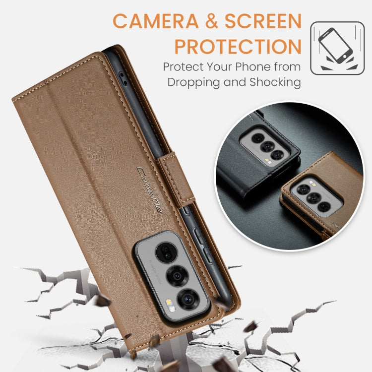 For OPPO Reno12 5G Global CaseMe 023 Butterfly Buckle Litchi Texture RFID Anti-theft Leather Phone Case(Brown) - Reno12 Cases by CaseMe | Online Shopping South Africa | PMC Jewellery | Buy Now Pay Later Mobicred