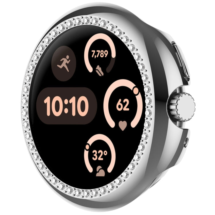 For Google Pixel Watch 3 45mm Diamond Electroplated PC Half Coverage Watch Protective Case(Silver) - Watch Cases by PMC TechLife | Online Shopping South Africa | PMC TechLife | Buy Now Pay Later Mobicred
