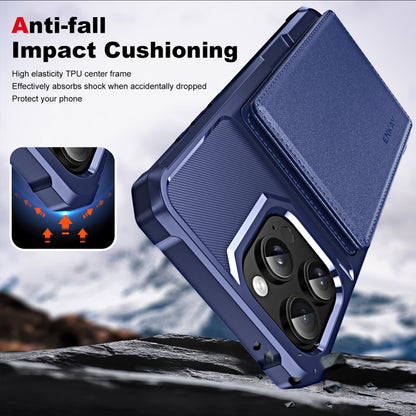 For iPhone 16 Pro ENKAY Hat-Prince Card Slot Wallet TPU Back Leather Phone Case with Lens Film(Dark Blue) - iPhone 16 Pro Max Cases by ENKAY | Online Shopping South Africa | PMC Jewellery | Buy Now Pay Later Mobicred