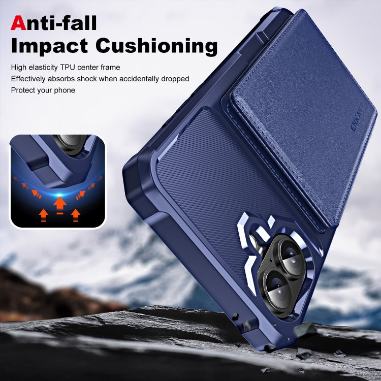 For iPhone 16 Plus ENKAY Hat-Prince Card Slot Wallet TPU Back Leather Phone Case with Lens Film(Dark Blue) - iPhone 16 Plus Cases by ENKAY | Online Shopping South Africa | PMC Jewellery | Buy Now Pay Later Mobicred