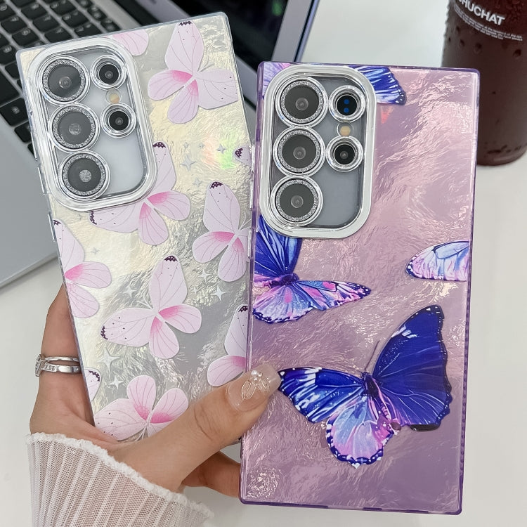 For Samsung Galaxy S25 Ultra 5G Plating Texture Butterfly TPU Phone Case with Glitter Lens Film(Flowers Butterflies HU1) - Galaxy S25 Ultra 5G Cases by PMC Jewellery | Online Shopping South Africa | PMC Jewellery | Buy Now Pay Later Mobicred