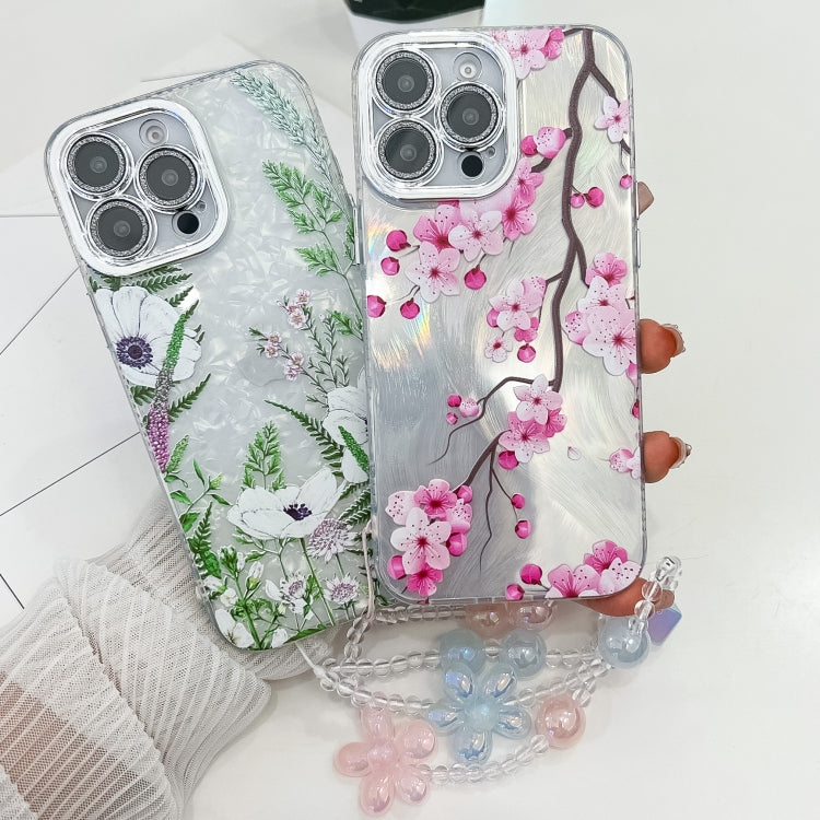 For iPhone 16e Electroplating Flowers Plants Texture Wristband TPU Phone Case(Azalea FL4) - iPhone 16e Cases by PMC TechLife | Online Shopping South Africa | PMC TechLife | Buy Now Pay Later Mobicred
