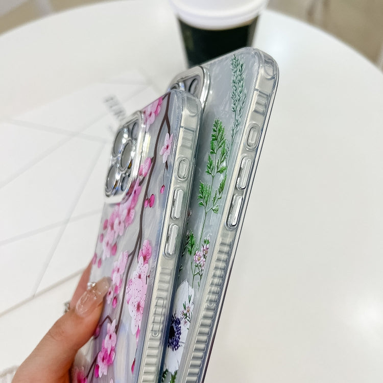 For iPhone 16e Electroplating Flowers Plants Texture Wristband TPU Phone Case(Gardenia FL15) - iPhone 16e Cases by PMC TechLife | Online Shopping South Africa | PMC TechLife | Buy Now Pay Later Mobicred
