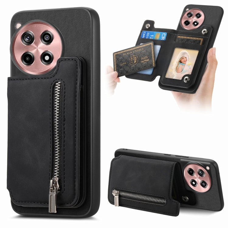 For OnePlus Nord CE4 / Ace 3V Retro MagSafe Zipper Wallet Card Bag Back Phone Case(Black) - OnePlus Cases by PMC TechLife | Online Shopping South Africa | PMC TechLife | Buy Now Pay Later Mobicred