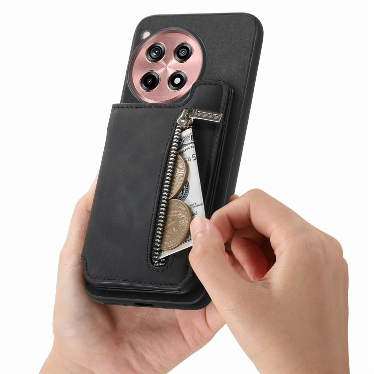 For OnePlus Nord CE4 / Ace 3V Retro MagSafe Zipper Wallet Card Bag Back Phone Case(Black) - OnePlus Cases by PMC TechLife | Online Shopping South Africa | PMC TechLife | Buy Now Pay Later Mobicred