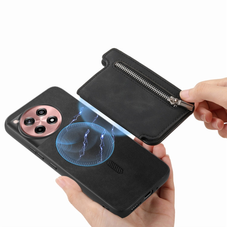 For OnePlus Nord CE4 / Ace 3V Retro MagSafe Zipper Wallet Card Bag Back Phone Case(Black) - OnePlus Cases by PMC TechLife | Online Shopping South Africa | PMC TechLife | Buy Now Pay Later Mobicred