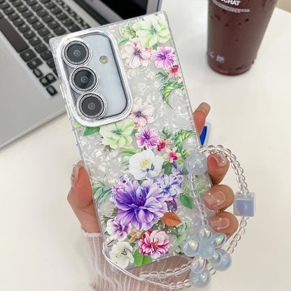 For Samsung Galaxy S25 5G Electroplating Flowers Plants Texture Wristband TPU Phone Case(Colorful Peony FL10) - Galaxy S25 5G Cases by PMC Jewellery | Online Shopping South Africa | PMC Jewellery | Buy Now Pay Later Mobicred