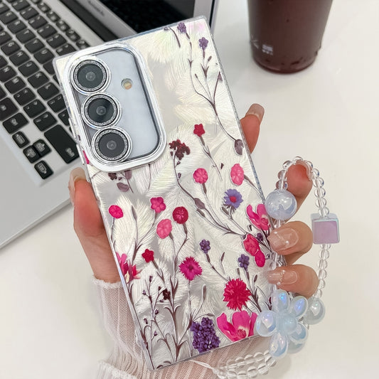 For Samsung Galaxy S25+ 5G Electroplating Flowers Plants Texture Wristband TPU Phone Case(Carnation FL7) - Galaxy S25+ 5G Cases by PMC Jewellery | Online Shopping South Africa | PMC Jewellery | Buy Now Pay Later Mobicred