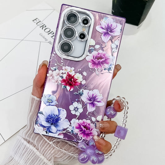 For Samsung Galaxy S25 Ultra 5G Electroplating Flowers Plants Texture Wristband TPU Phone Case(Purple Flowers FL1) - Galaxy S25 Ultra 5G Cases by PMC Jewellery | Online Shopping South Africa | PMC Jewellery | Buy Now Pay Later Mobicred