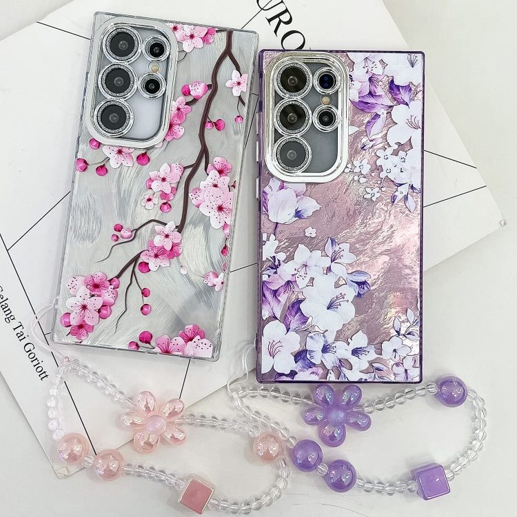 For Samsung Galaxy S25 Ultra 5G Electroplating Flowers Plants Texture Wristband TPU Phone Case(Carnation FL7) - Galaxy S25 Ultra 5G Cases by PMC Jewellery | Online Shopping South Africa | PMC Jewellery | Buy Now Pay Later Mobicred