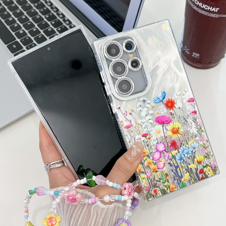 For Samsung Galaxy S25 5G Electroplating Flower Texture Wristband TPU Phone Case(Flowers SH4) - Galaxy S25 5G Cases by PMC Jewellery | Online Shopping South Africa | PMC Jewellery | Buy Now Pay Later Mobicred