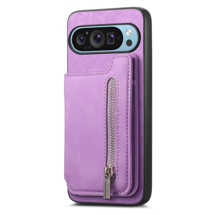 For Google Pixel 8a Retro MagSafe Zipper Wallet Card Bag Back Phone Case(Purple) - Google Cases by PMC TechLife | Online Shopping South Africa | PMC TechLife | Buy Now Pay Later Mobicred