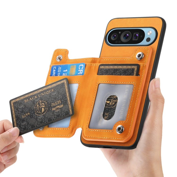 For Google Pixel 8 Pro Retro MagSafe Zipper Wallet Card Bag Back Phone Case(Yellow) - Google Cases by PMC TechLife | Online Shopping South Africa | PMC TechLife | Buy Now Pay Later Mobicred