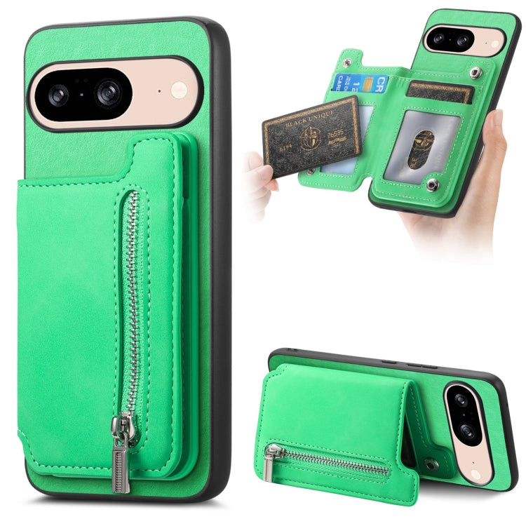 For Google Pixel 8 Retro MagSafe Zipper Wallet Card Bag Back Phone Case(Green) - Google Cases by PMC TechLife | Online Shopping South Africa | PMC TechLife | Buy Now Pay Later Mobicred