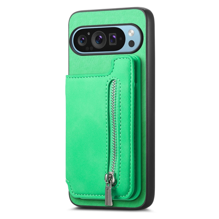 For Google Pixel 8 Retro MagSafe Zipper Wallet Card Bag Back Phone Case(Green) - Google Cases by PMC TechLife | Online Shopping South Africa | PMC TechLife | Buy Now Pay Later Mobicred