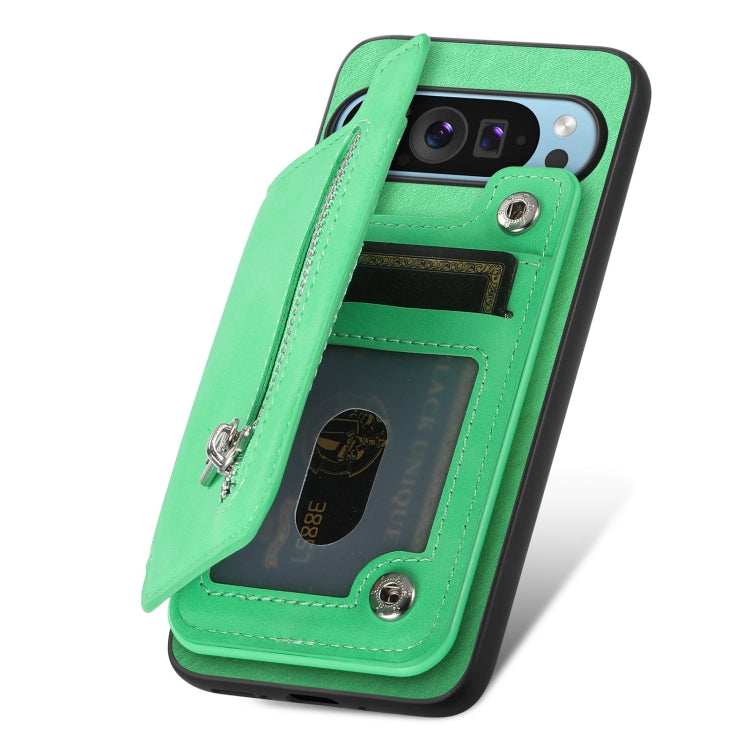 For Google Pixel 8 Retro MagSafe Zipper Wallet Card Bag Back Phone Case(Green) - Google Cases by PMC TechLife | Online Shopping South Africa | PMC TechLife | Buy Now Pay Later Mobicred