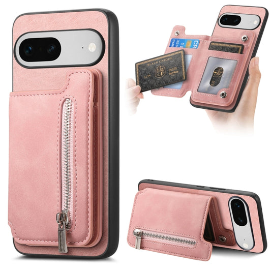 For Google Pixel 7 Retro MagSafe Zipper Wallet Card Bag Back Phone Case(Pink) - Google Cases by PMC Jewellery | Online Shopping South Africa | PMC Jewellery | Buy Now Pay Later Mobicred