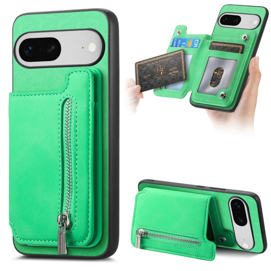 For Google Pixel 7 Retro MagSafe Zipper Wallet Card Bag Back Phone Case(Green) - Google Cases by PMC Jewellery | Online Shopping South Africa | PMC Jewellery | Buy Now Pay Later Mobicred