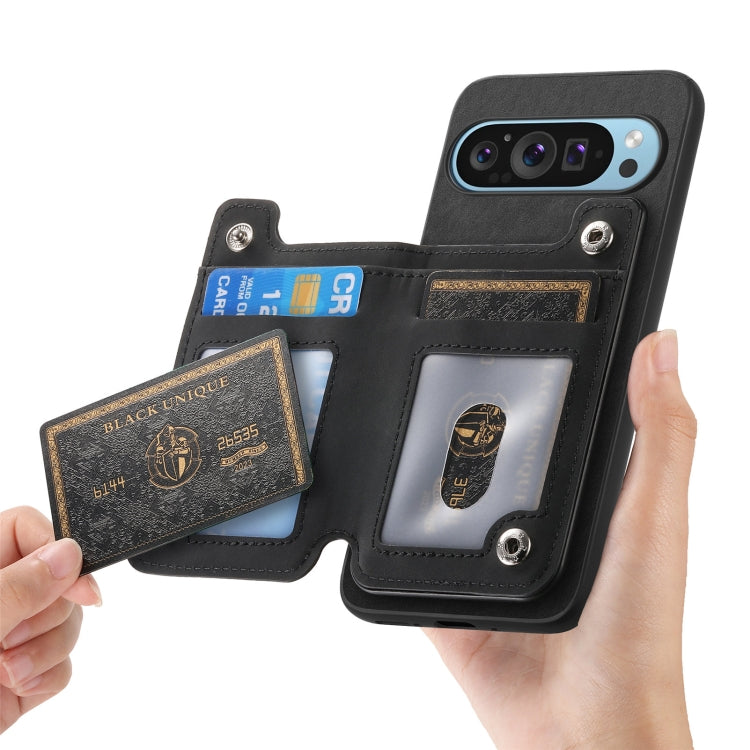 For Google Pixel 9 / 9 Pro Retro MagSafe Zipper Wallet Card Bag Back Phone Case(Black) - Google Cases by PMC TechLife | Online Shopping South Africa | PMC TechLife | Buy Now Pay Later Mobicred