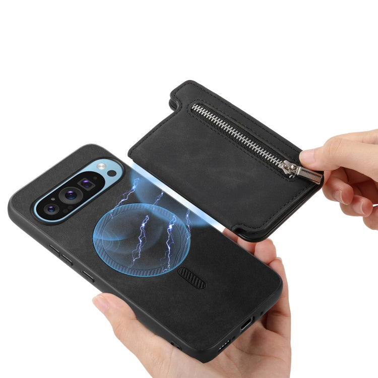 For Google Pixel 9 / 9 Pro Retro MagSafe Zipper Wallet Card Bag Back Phone Case(Black) - Google Cases by PMC TechLife | Online Shopping South Africa | PMC TechLife | Buy Now Pay Later Mobicred