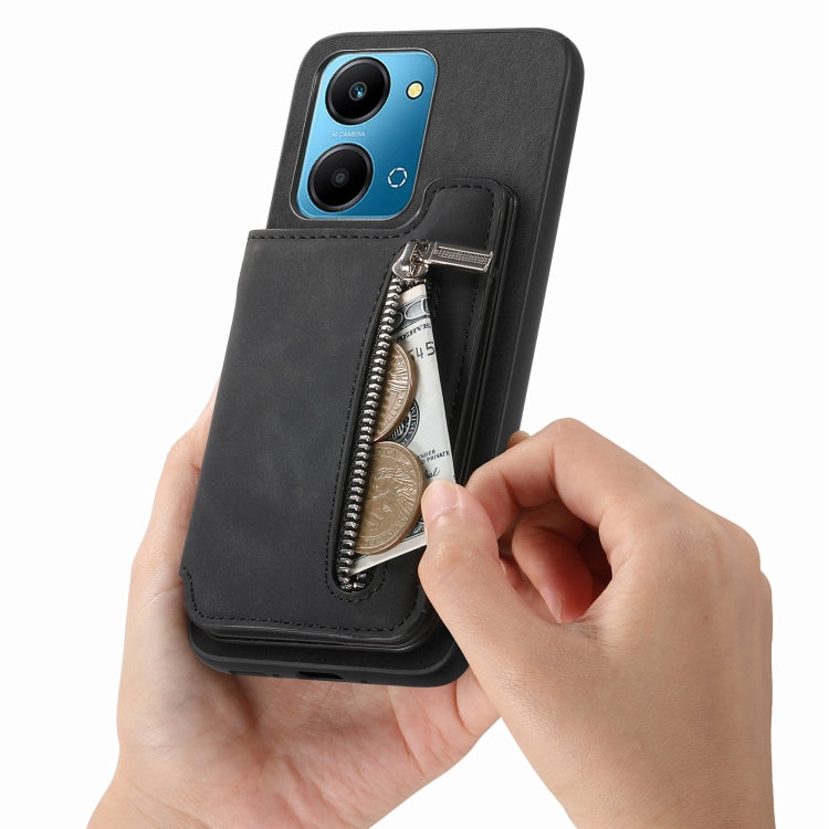 For Honor 100 Retro MagSafe Zipper Wallet Card Bag Back Phone Case(Black) - Honor Cases by PMC TechLife | Online Shopping South Africa | PMC TechLife | Buy Now Pay Later Mobicred
