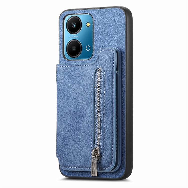 For Honor Play 50 Plus 5G Retro MagSafe Zipper Wallet Card Bag Back Phone Case(Blue) - Honor Cases by PMC TechLife | Online Shopping South Africa | PMC TechLife | Buy Now Pay Later Mobicred