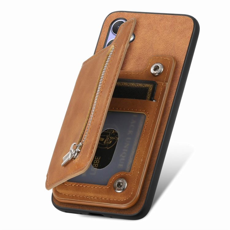 For Honor Play 50 Plus 5G Retro MagSafe Zipper Wallet Card Bag Back Phone Case(Brown) - Honor Cases by PMC TechLife | Online Shopping South Africa | PMC TechLife | Buy Now Pay Later Mobicred