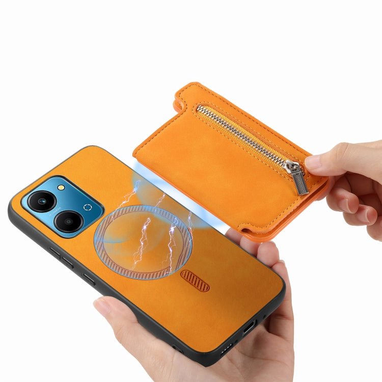 For Honor 90 Pro 5G Retro MagSafe Zipper Wallet Card Bag Back Phone Case(Yellow) - Honor Cases by PMC TechLife | Online Shopping South Africa | PMC TechLife | Buy Now Pay Later Mobicred