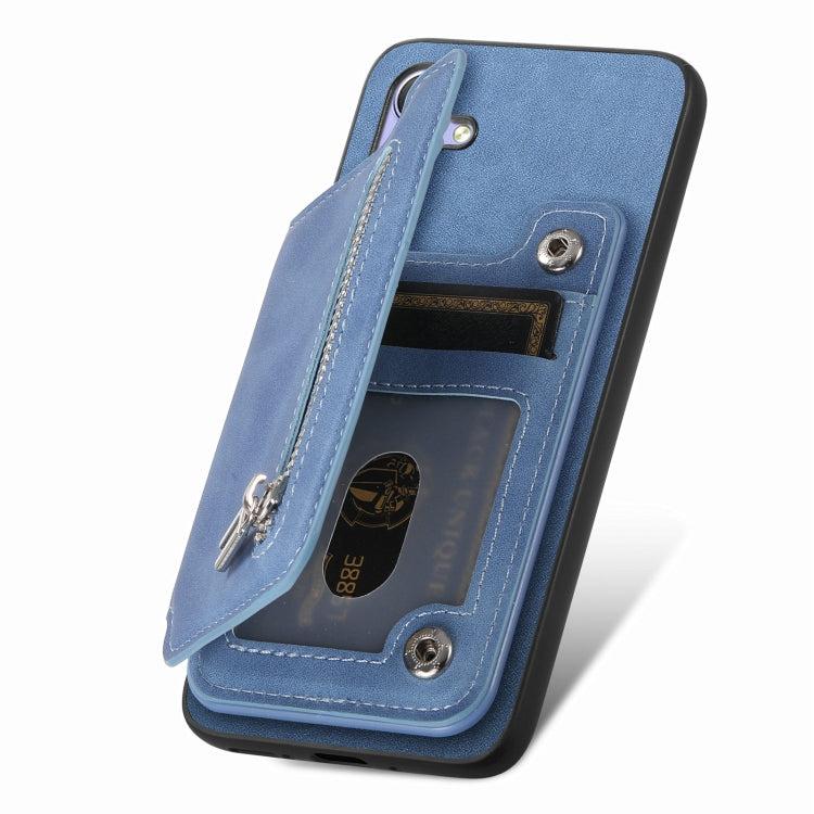 For Honor 90 Retro MagSafe Zipper Wallet Card Bag Back Phone Case(Blue) - Honor Cases by PMC TechLife | Online Shopping South Africa | PMC TechLife | Buy Now Pay Later Mobicred
