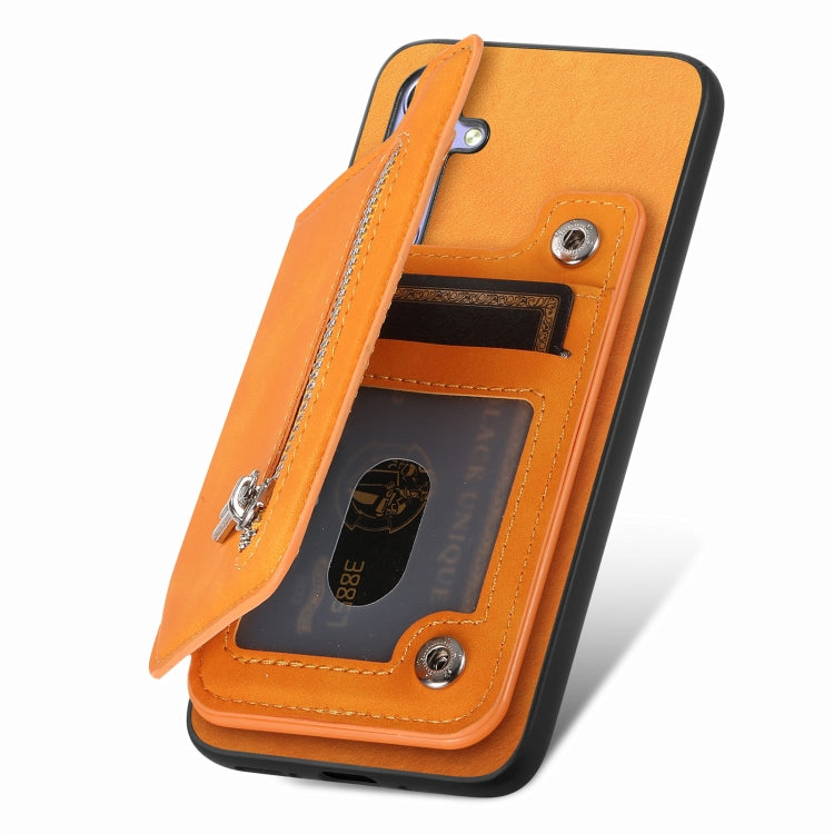 For Honor X50i Retro MagSafe Zipper Wallet Card Bag Back Phone Case(Yellow) - Honor Cases by PMC TechLife | Online Shopping South Africa | PMC TechLife | Buy Now Pay Later Mobicred
