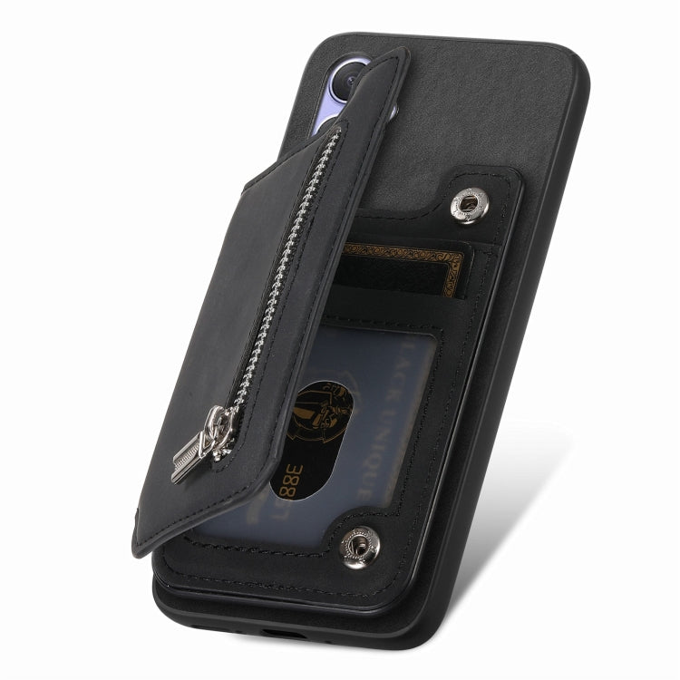 For Honor X50i Retro MagSafe Zipper Wallet Card Bag Back Phone Case(Black) - Honor Cases by PMC TechLife | Online Shopping South Africa | PMC TechLife | Buy Now Pay Later Mobicred