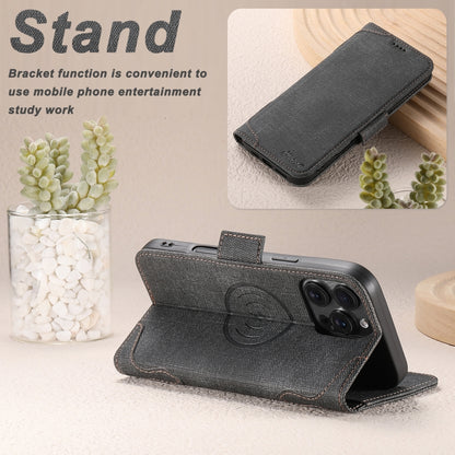 For iPhone 16 Pro Max Suteni J07 Multi-functional Horizontal MagSafe Denim Leather Phone Case(Black) - iPhone 16 Pro Max Cases by Suteni | Online Shopping South Africa | PMC Jewellery | Buy Now Pay Later Mobicred