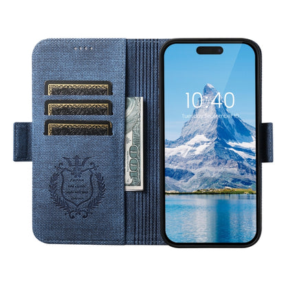 For iPhone 16 Pro Max Suteni J07 Multi-functional Horizontal MagSafe Denim Leather Phone Case(Blue) - iPhone 16 Pro Max Cases by Suteni | Online Shopping South Africa | PMC Jewellery | Buy Now Pay Later Mobicred