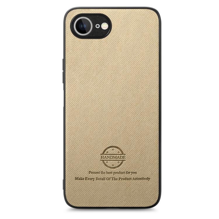 For iPhone 16e Twill Fabric Leather Skin Back Phone Case(Khaki) - iPhone 16e Cases by PMC TechLife | Online Shopping South Africa | PMC TechLife | Buy Now Pay Later Mobicred
