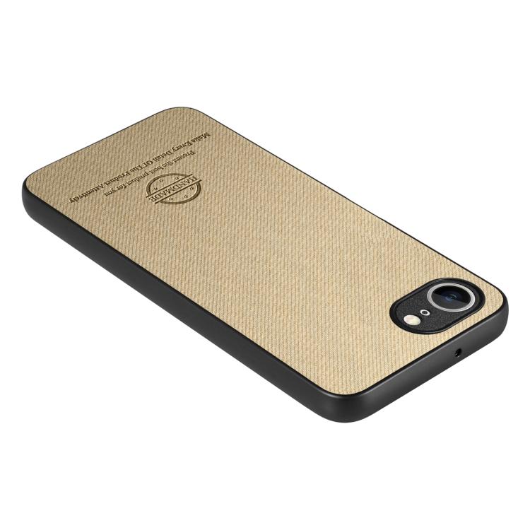 For iPhone 16e Twill Fabric Leather Skin Back Phone Case(Khaki) - iPhone 16e Cases by PMC TechLife | Online Shopping South Africa | PMC TechLife | Buy Now Pay Later Mobicred