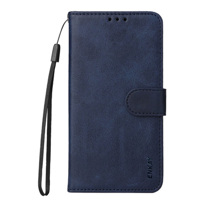 For Samsung Galaxy S25 Ultra 5G ENKAY Card Wallet Calf Texture Leather Phone Case with Screen Film(Blue) - Galaxy S25 Ultra 5G Cases by ENKAY | Online Shopping South Africa | PMC Jewellery | Buy Now Pay Later Mobicred