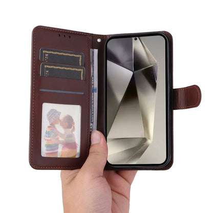 For Samsung Galaxy S25 Ultra 5G ENKAY Card Wallet Calf Texture Leather Phone Case with Screen Film(Brown) - Galaxy S25 Ultra 5G Cases by ENKAY | Online Shopping South Africa | PMC Jewellery | Buy Now Pay Later Mobicred