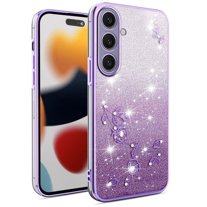 For Samsung Galaxy S25+ 5G Gradient Glitter Flower All-inclusive Phone Case(Purple) - Galaxy S25+ 5G Cases by PMC Jewellery | Online Shopping South Africa | PMC Jewellery | Buy Now Pay Later Mobicred