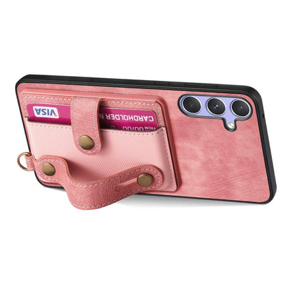 For Samsung Galaxy S25 5G Retro Cross Wristband Wallet Leather Back Phone Case(Pink) - Galaxy S25 5G Cases by PMC Jewellery | Online Shopping South Africa | PMC Jewellery | Buy Now Pay Later Mobicred