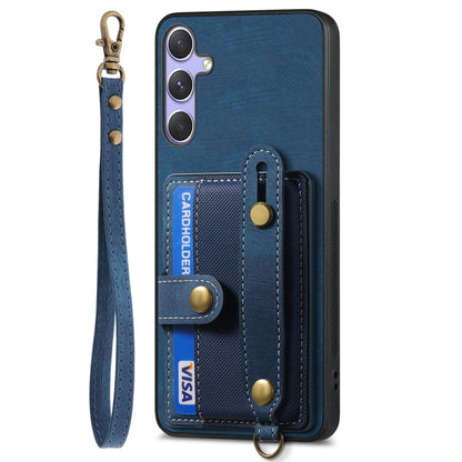 For Samsung Galaxy S25+ 5G Retro Cross Wristband Wallet Leather Back Phone Case(Blue) - Galaxy S25+ 5G Cases by PMC Jewellery | Online Shopping South Africa | PMC Jewellery | Buy Now Pay Later Mobicred