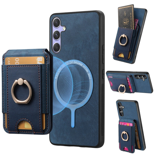 For Samsung Galaxy S25 5G Retro Splitable Magnetic Stand Card Bag Leather Phone Case(Blue) - Galaxy S25 5G Cases by PMC Jewellery | Online Shopping South Africa | PMC Jewellery | Buy Now Pay Later Mobicred