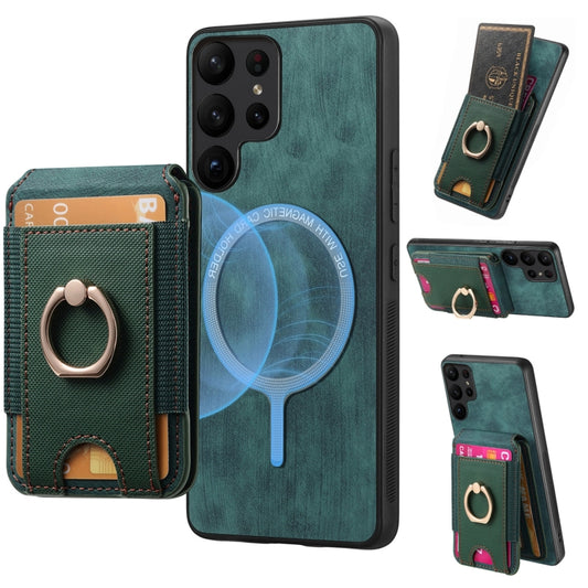 For Samsung Galaxy S25 Ultra 5G Retro Splitable Magnetic Stand Card Bag Leather Phone Case(Green) - Galaxy S25 Ultra 5G Cases by PMC Jewellery | Online Shopping South Africa | PMC Jewellery | Buy Now Pay Later Mobicred