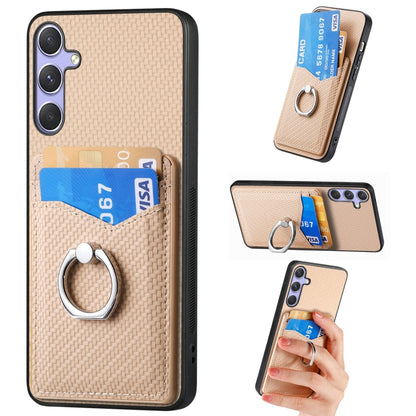 For Samsung Galaxy S25 Ultra 5G Carbon Fiber Card Wallet Ring Phone Case(Khaki) - Galaxy S25 Ultra 5G Cases by PMC Jewellery | Online Shopping South Africa | PMC Jewellery | Buy Now Pay Later Mobicred