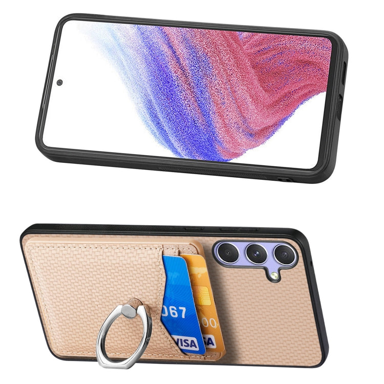 For Samsung Galaxy S25 Ultra 5G Carbon Fiber Card Wallet Ring Phone Case(Khaki) - Galaxy S25 Ultra 5G Cases by PMC Jewellery | Online Shopping South Africa | PMC Jewellery | Buy Now Pay Later Mobicred