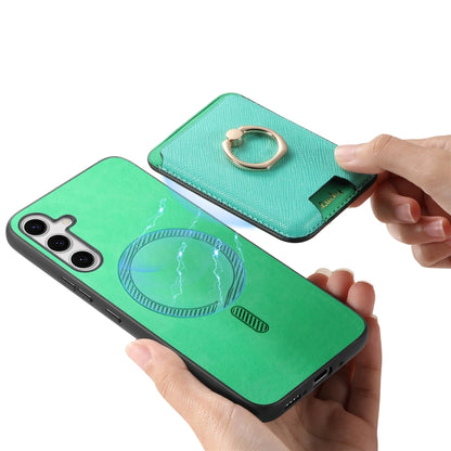 For Samsung Galaxy S25+ 5G Retro Cross Leather Ring Vertical Insert Card Bag MagSafe Phone Case(Green) - Galaxy S25+ 5G Cases by PMC Jewellery | Online Shopping South Africa | PMC Jewellery | Buy Now Pay Later Mobicred