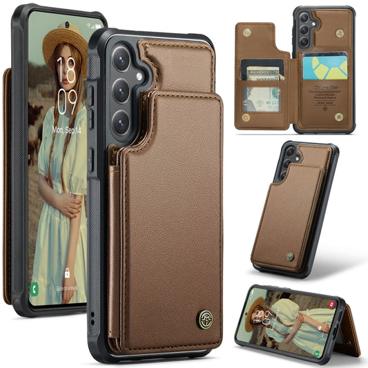 For Samsung Galaxy S25 5G CaseMe C22 Card Slots Holder RFID Anti-theft Phone Case(Brown) - Galaxy S25 5G Cases by CaseMe | Online Shopping South Africa | PMC Jewellery | Buy Now Pay Later Mobicred