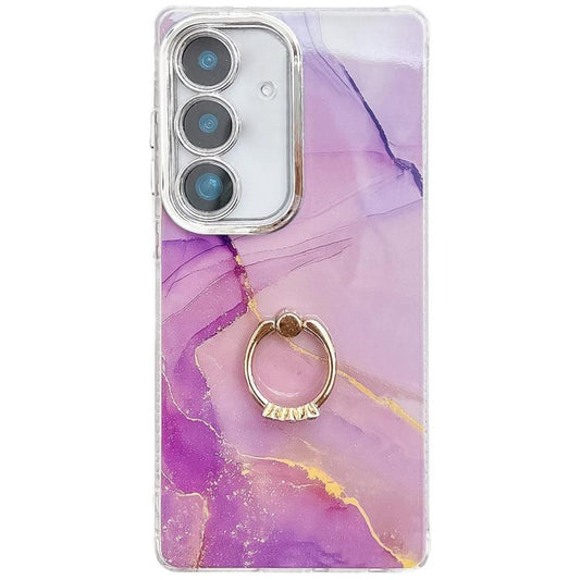 For Samsung Galaxy S25+ 5G Electroplated Marble Texture Ring Holder Phone Case(Gold Purple Red S15) - Galaxy S25+ 5G Cases by PMC Jewellery | Online Shopping South Africa | PMC Jewellery | Buy Now Pay Later Mobicred