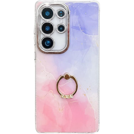 For Samsung Galaxy S25 Ultra 5G Electroplated Marble Texture Ring Holder Phone Case(Purple Pink S14) - Galaxy S25 Ultra 5G Cases by PMC Jewellery | Online Shopping South Africa | PMC Jewellery | Buy Now Pay Later Mobicred